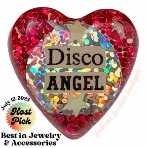 Vintage OOAK Rare 90s Glittery Heart Handmade Disco Angel Runway Statement Ring